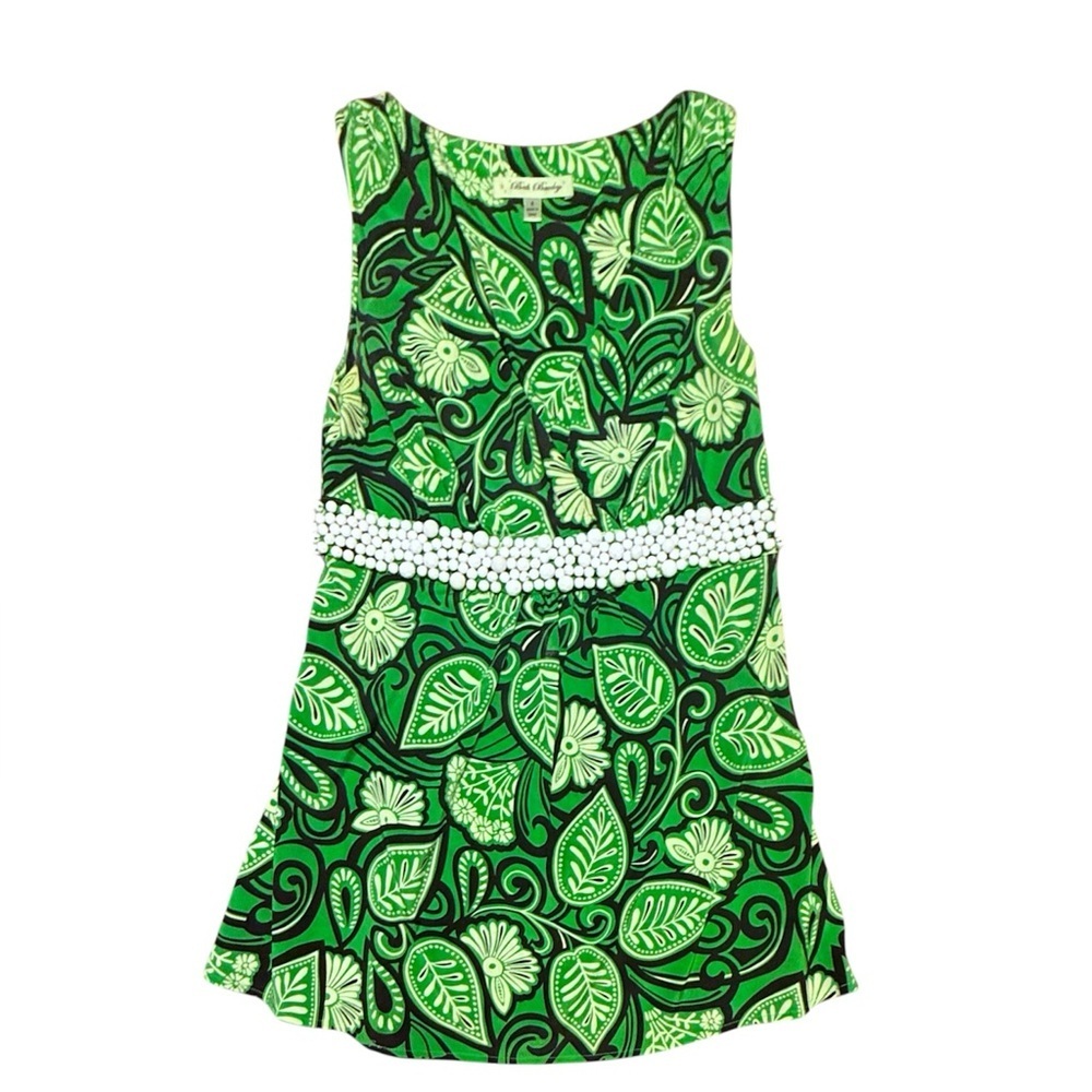 Beth Bowley Silk Green/Black Floral Beaded Sleeveless Blouse Size 2/XS MSRP $198